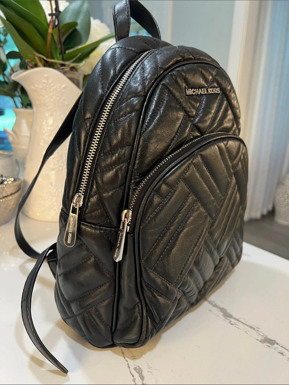 Michael Kors Abbey Black Quilted Leather Backpack